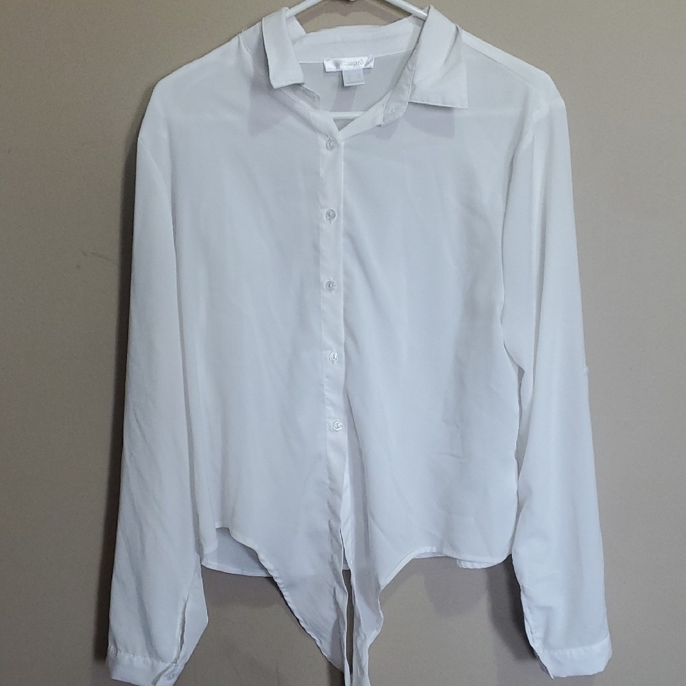 Revamped White Button-Up Blouse With Ties Size Xl